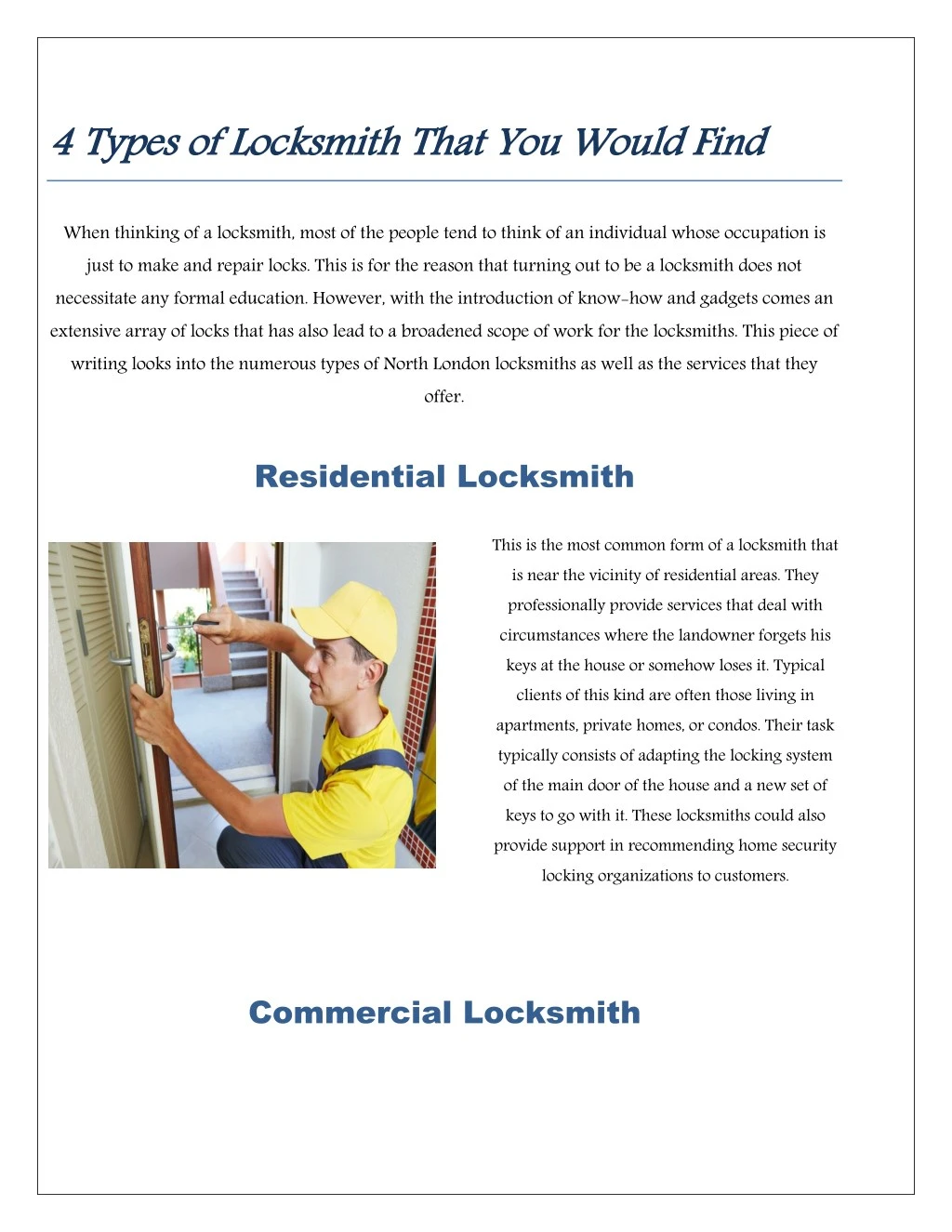 4 types of locksmith that you would find
