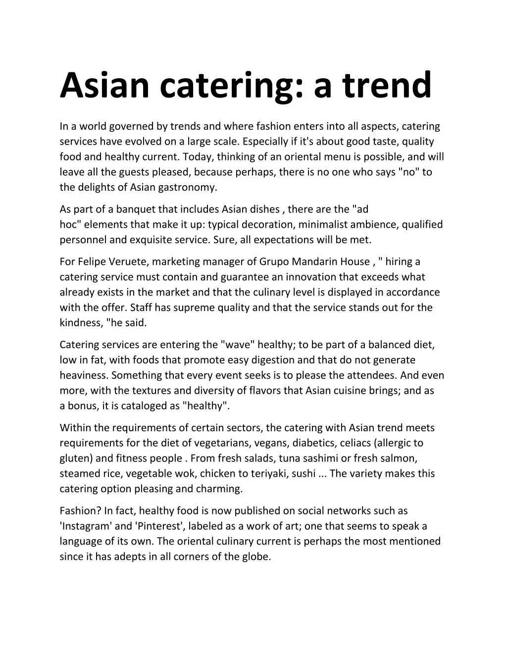 asian catering a trend