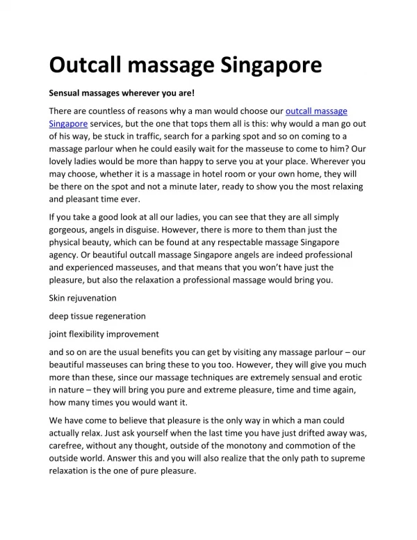 Outcall massage singapore