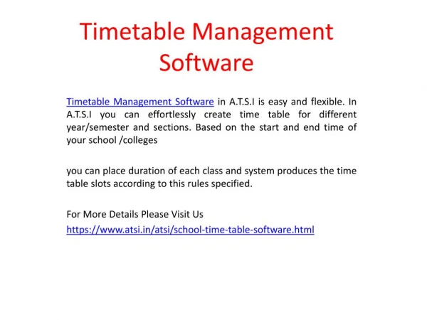 School Timetable Generator Software - A.T.S.I