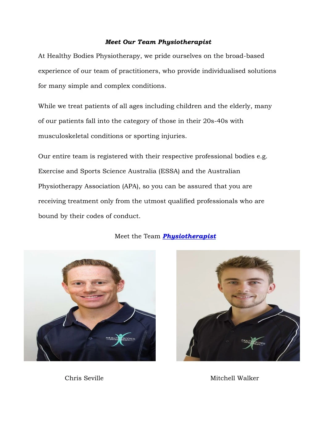 meet our team physiotherapist