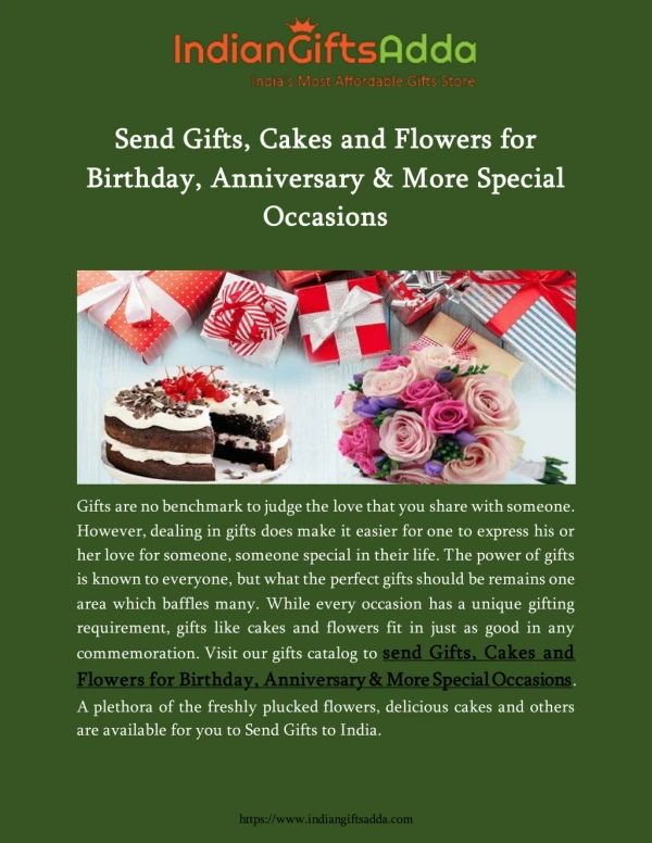 Send Gifts, Cakes and Flowers for Birthday, Anniversary & More Special Occasions