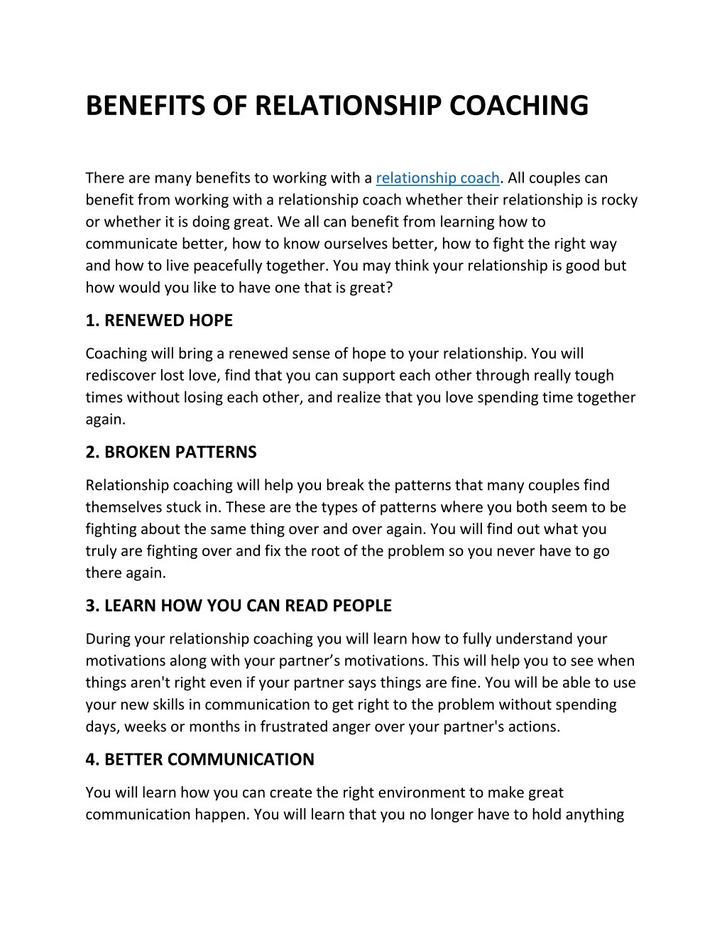 benefits of relationship coaching