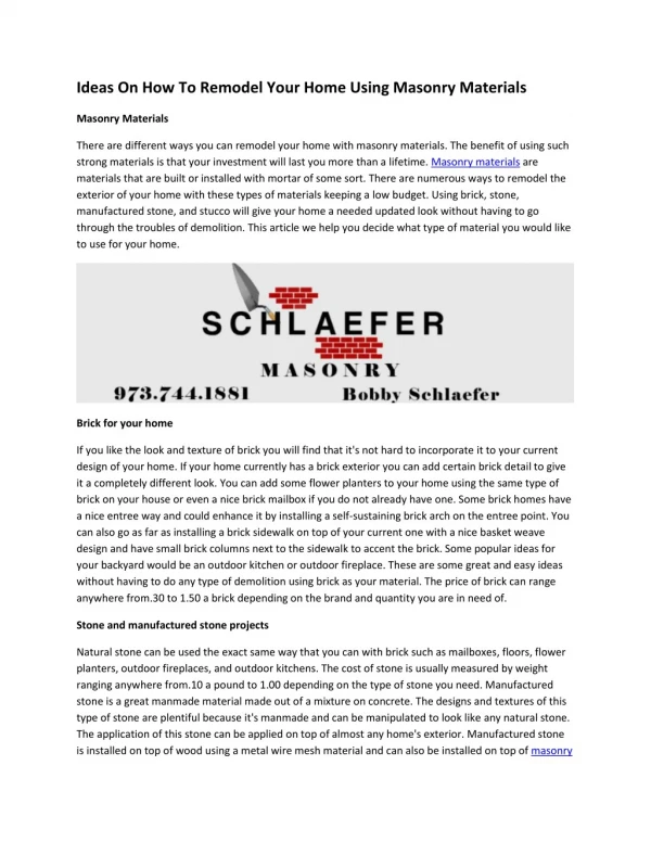 Schlaefer Masonry Contractor Serving Montclair NJ | Upper Montclair NJ | Glen Ridge NJ | West Orange NJ | Bloomfield NJ