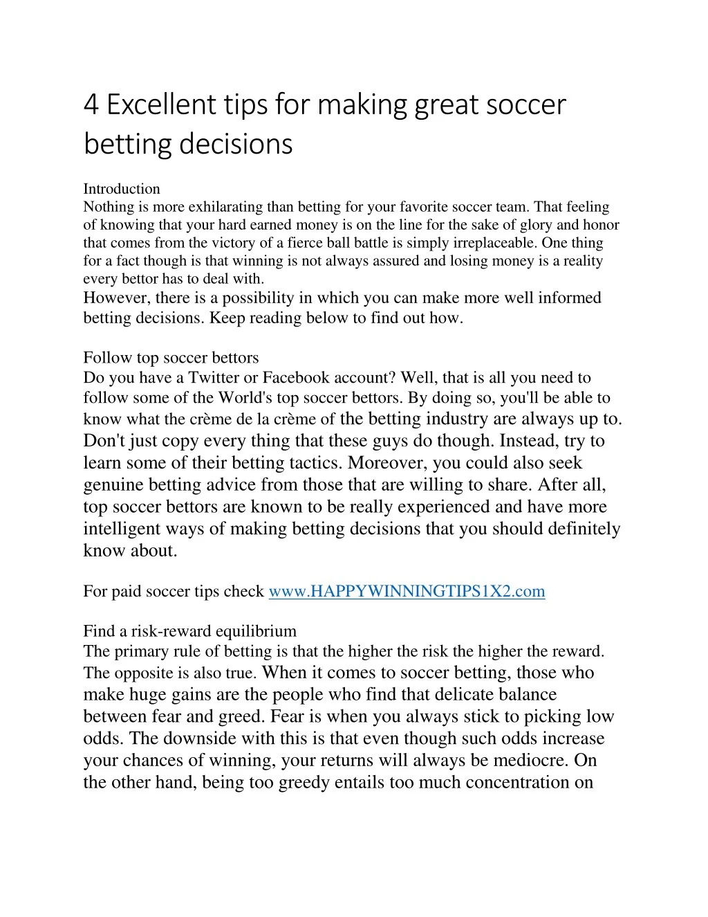 4 excellent tips for making great soccer betting