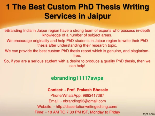 1 The Best Custom PhD Thesis Writing Services in Jaipur