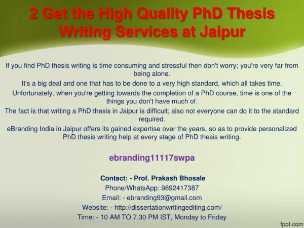 2 Get the High Quality PhD Thesis Writing Services at Jaipur