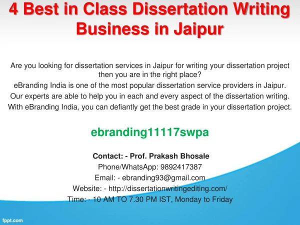 4 Best in Class Dissertation Writing Business in Jaipur
