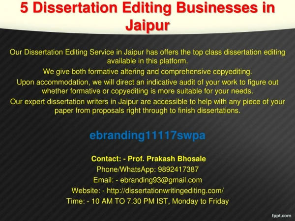 5 Dissertation Editing Businesses in Jaipur
