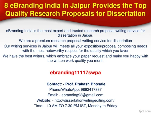 8 eBranding India in Jaipur Provides the Top Quality Research Proposals for Dissertation