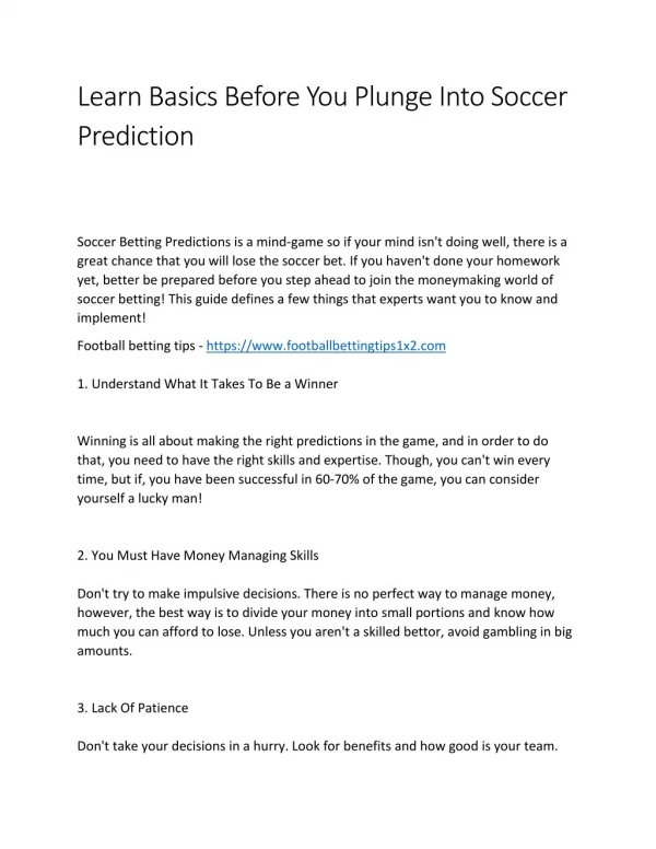 Learn Basics Before You Plunge Into Soccer Prediction