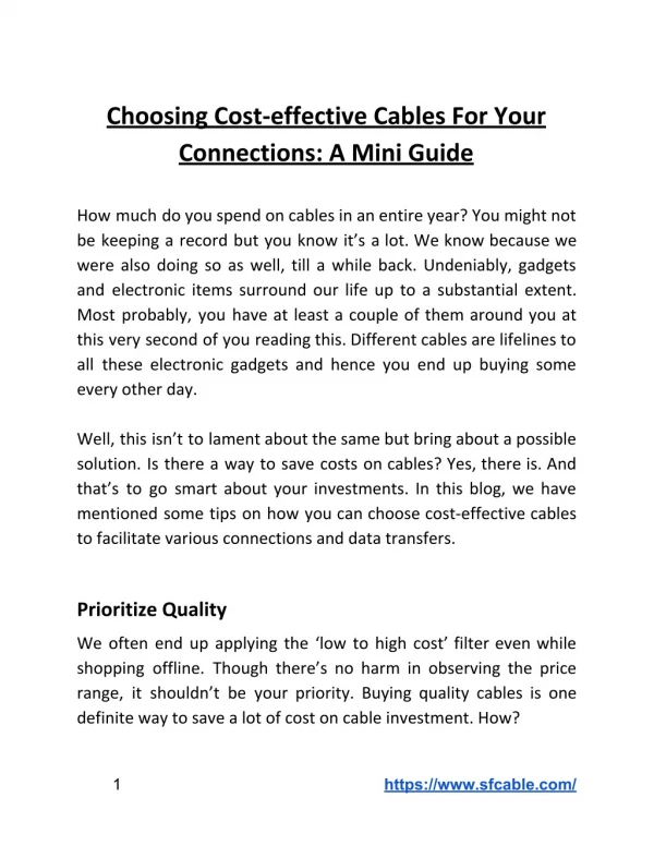 Choosing Cost-effective Cables For Your Connections: A Mini Guide
