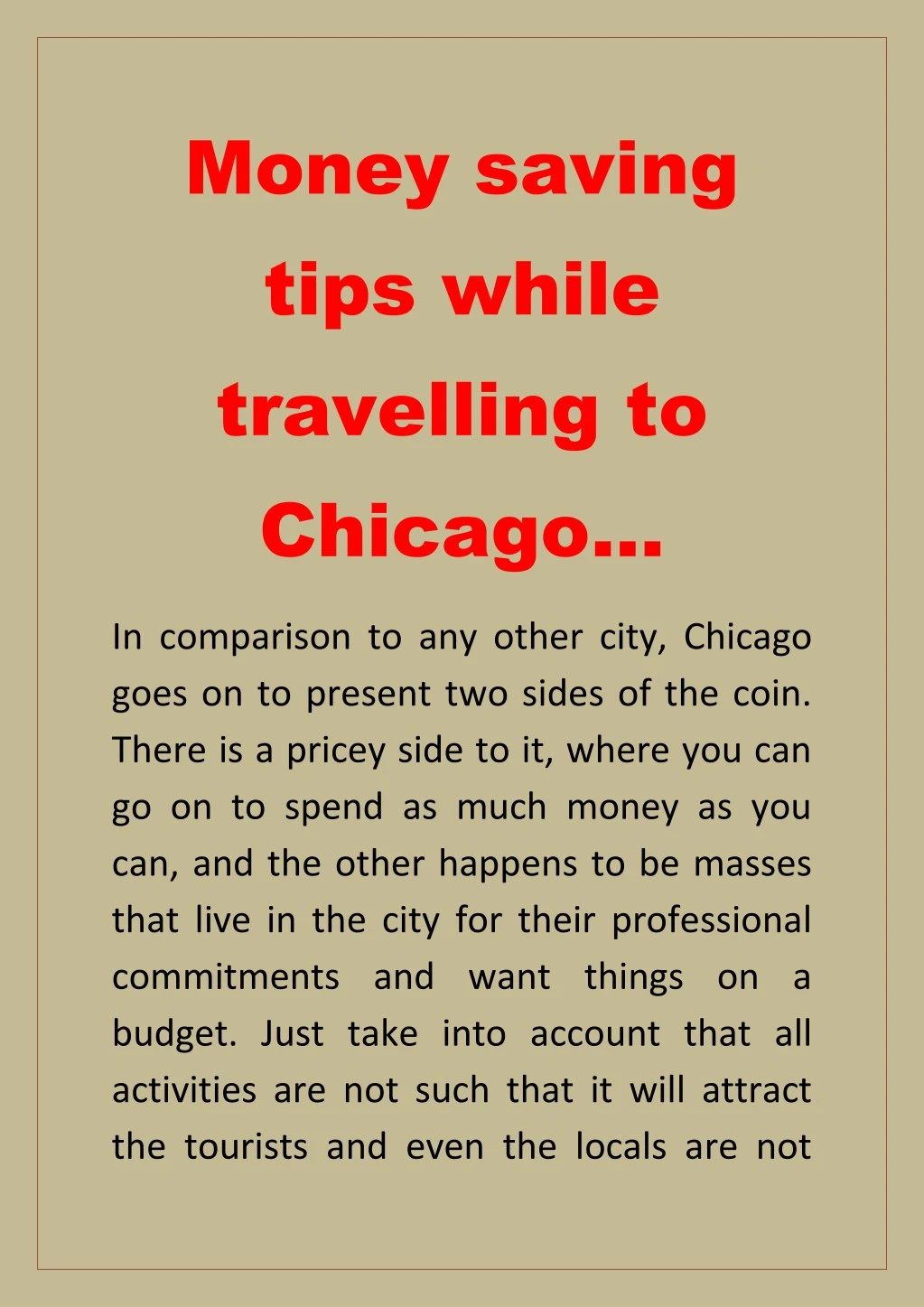money saving tips while travelling to chicago
