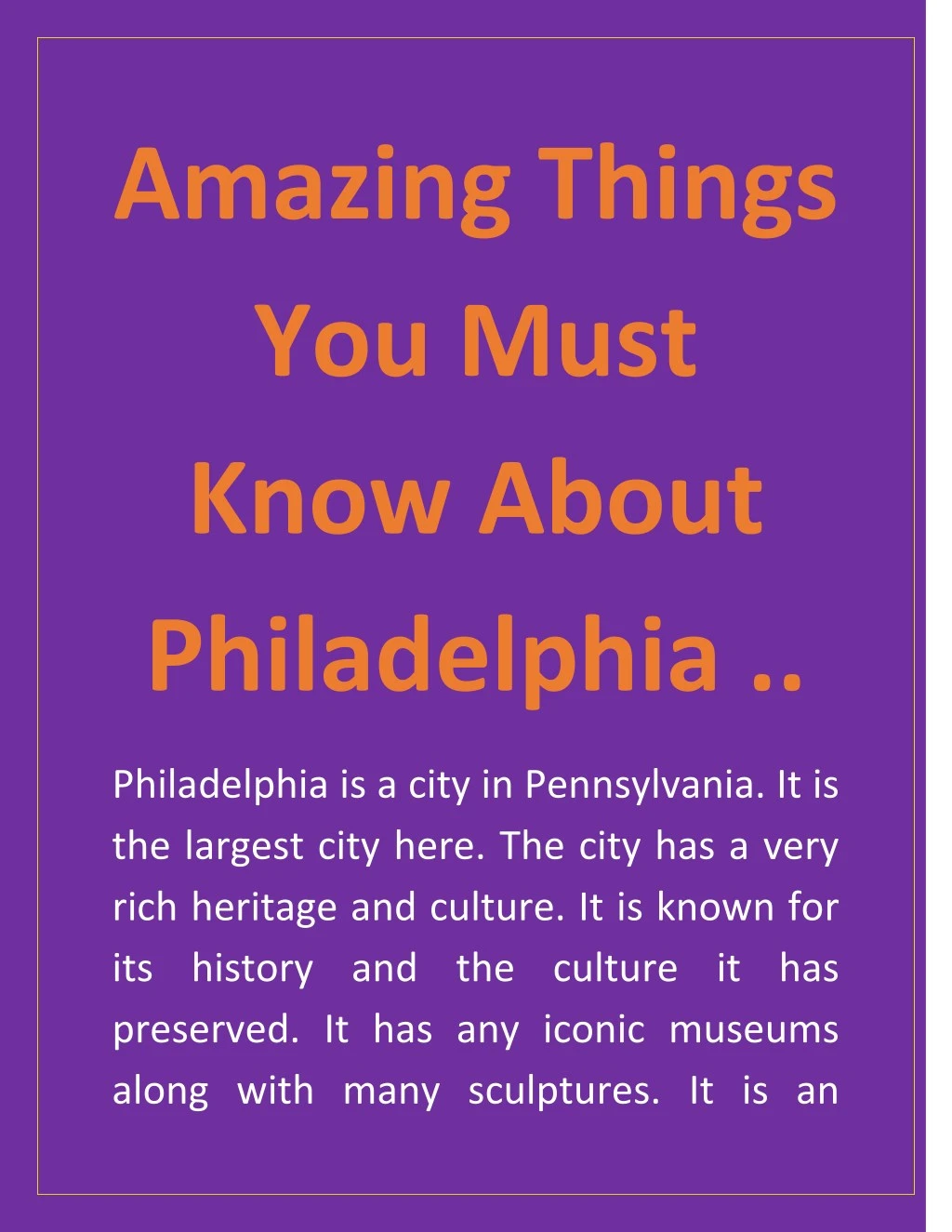 amazing things you must know about philadelphia