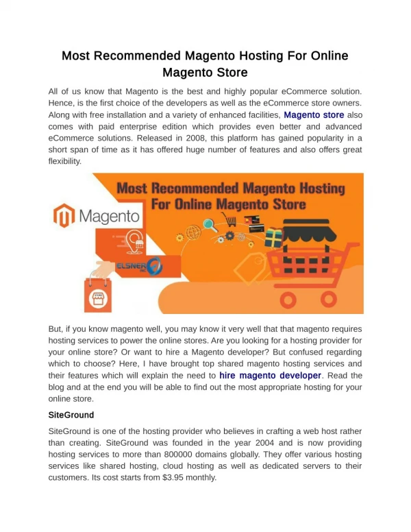 Most Recommended Magento Hosting For Online Magento Store