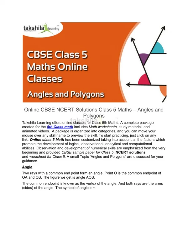 Online CBSE NCERT Solutions Class 5 Maths - Angles and Polygons
