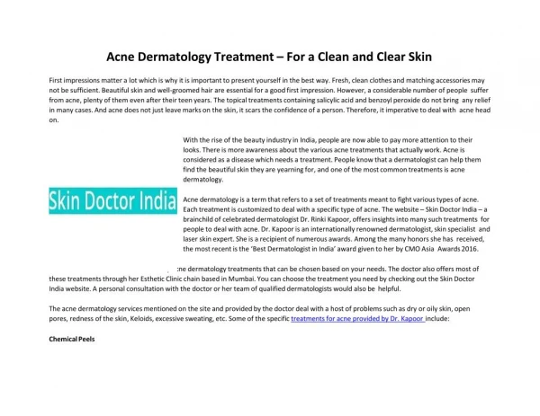 Acne Dermatology Treatment – For a Clean and Clear Skin