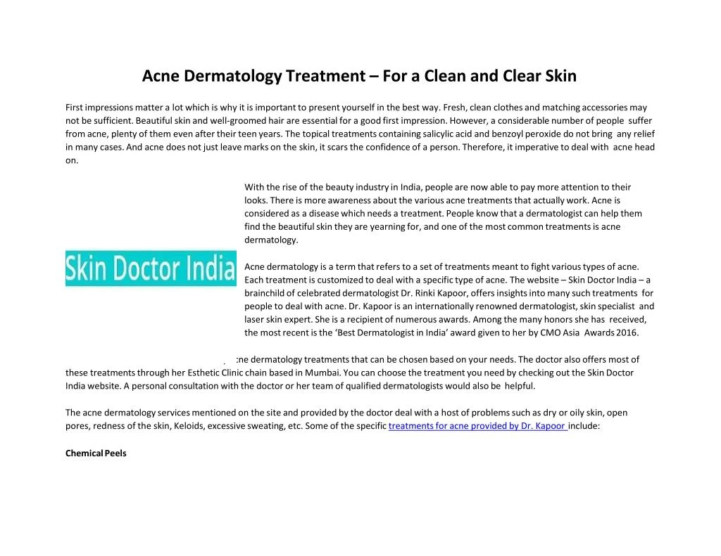 acne dermatology treatment for a clean and clear skin