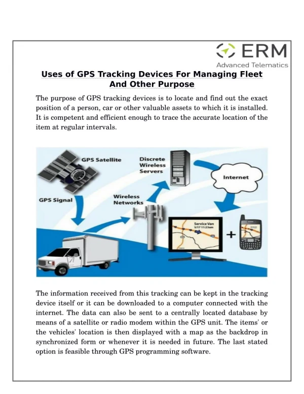 Uses of GPS Tracking Devices For Managing Fleet And Other Purpose