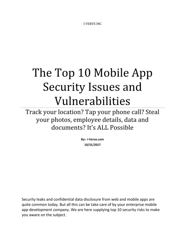 The top 10 mobile application security risks and issues