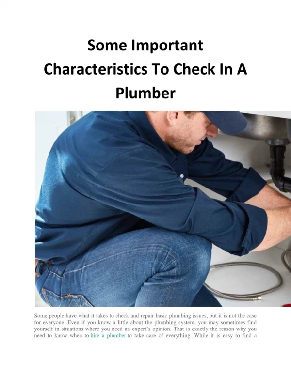 Some Important Characteristics To Check In A Plumber