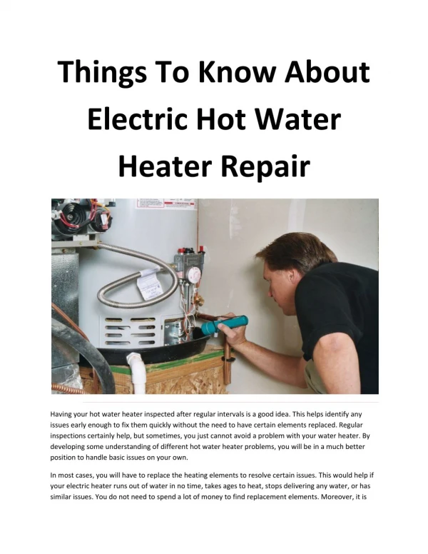 Things To Know About Electric Hot Water Heater Repair