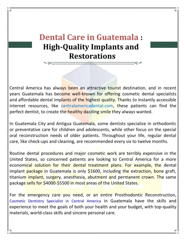 Cosmetic Dentistry Specialist in Central America