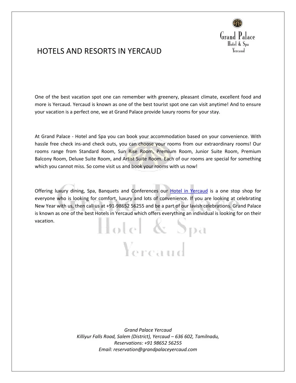 hotels and resorts in yercaud