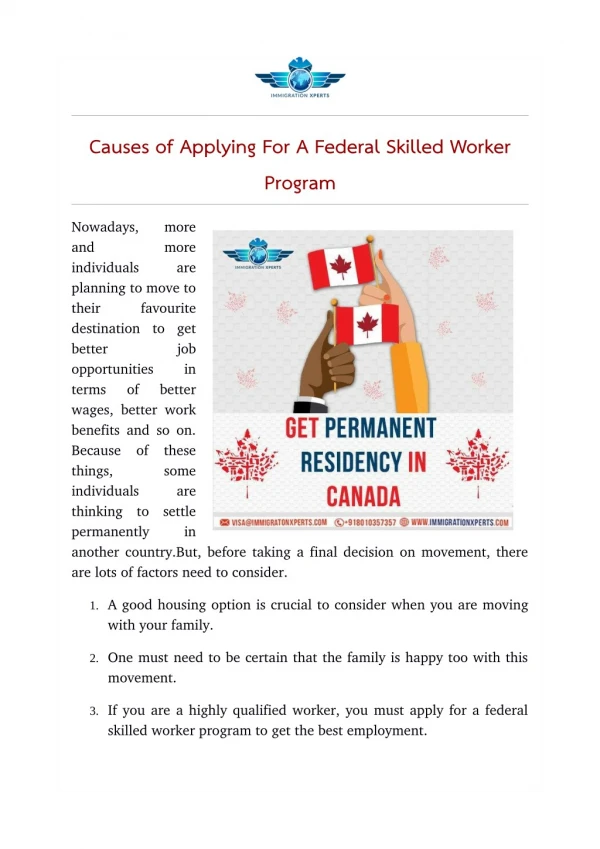 Causes Of Applying For A Federal Skilled Worker Program
