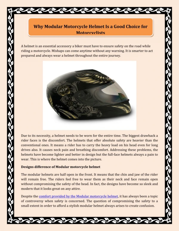 Why Modular Motorcycle Helmet Is a Good Choice for Motorcyclists
