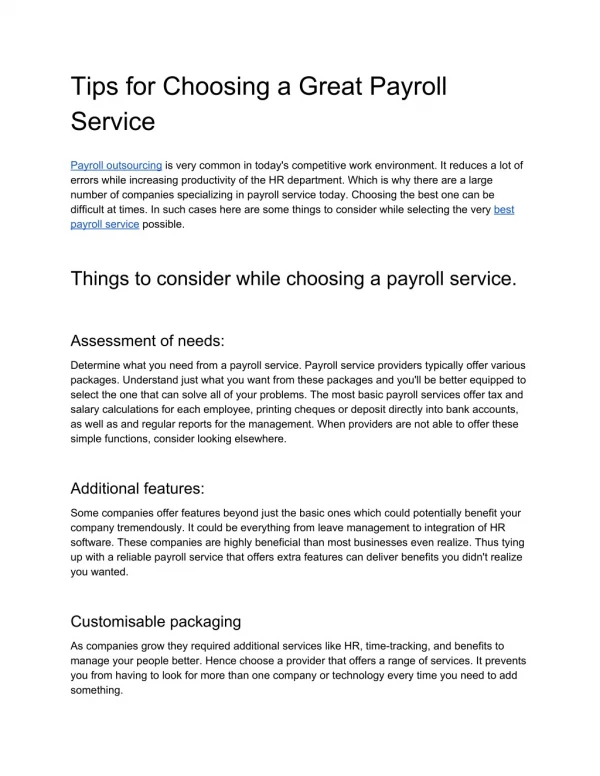 Tips for Choosing a Great Payroll Service
