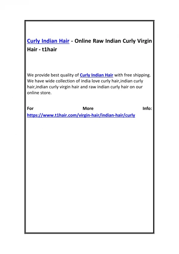Curly Indian Hair - Online Raw Indian Curly Virgin Hair - t1hair