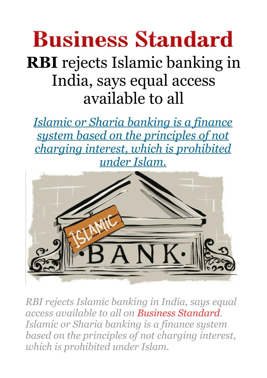 rbi rejects islamic banking in india says equal