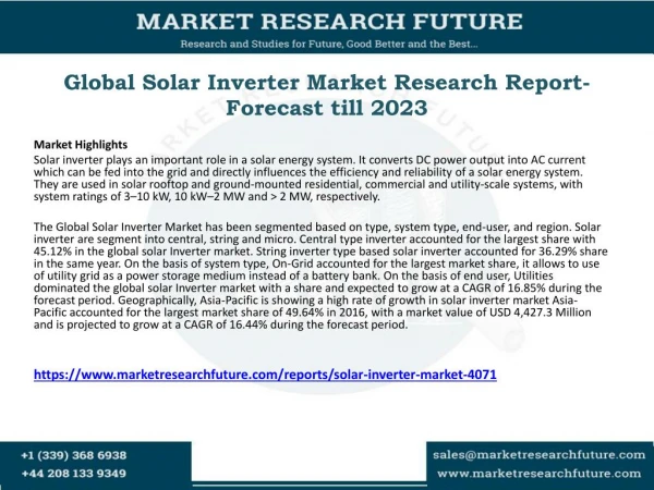 Solar Inverter Market Research Report- Forecast till 2023