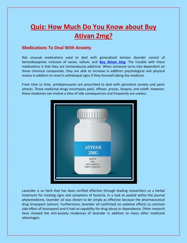 Quiz: How Much Do You Know about Buy Ativan 2mg?