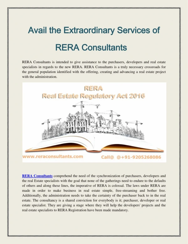 Avail the Extraordinary Services of RERA Consultants