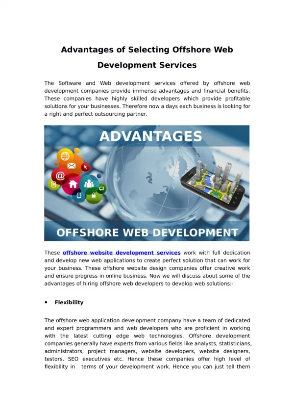 Advantages of Selecting Offshore Web Development Services