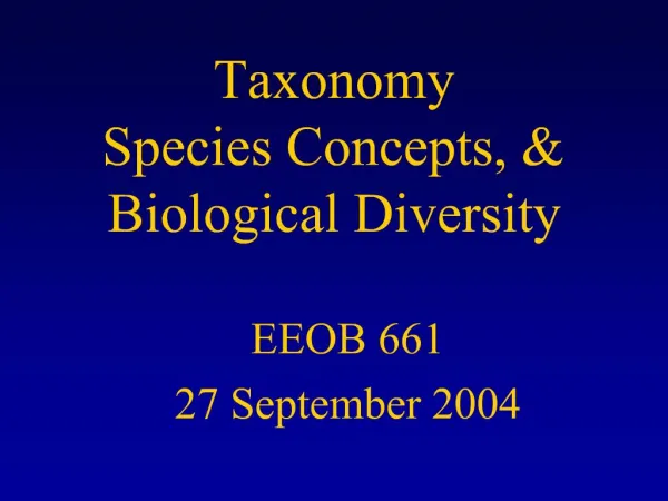 Taxonomy Species Concepts, Biological Diversity
