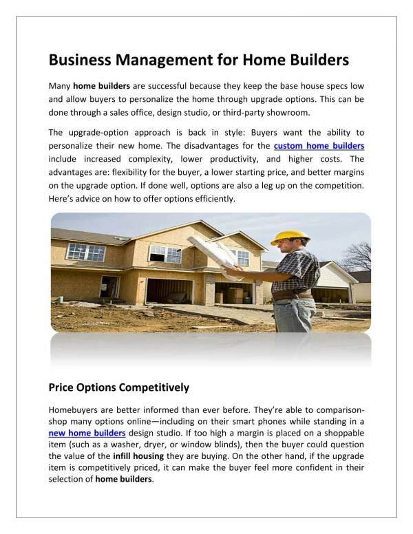 Business Management for Home Builders - Michael Homes INC