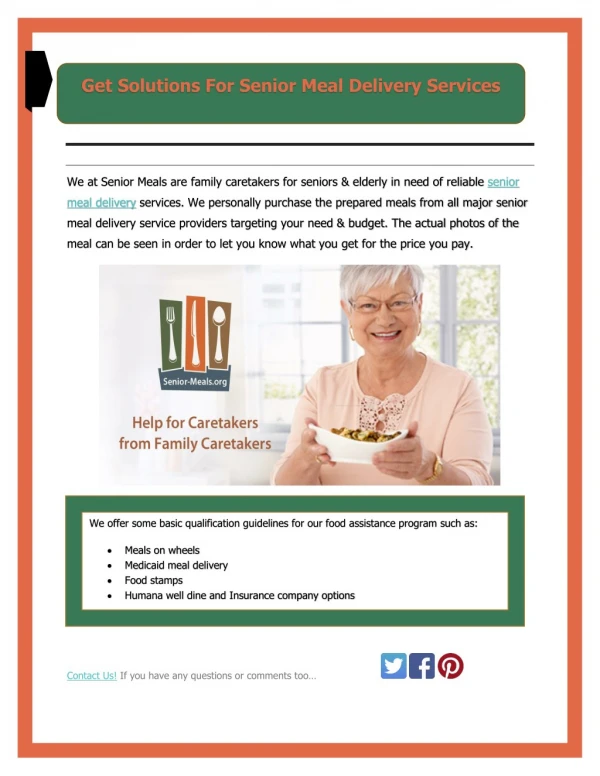 Get Solutions For Senior Meal Delivery Services