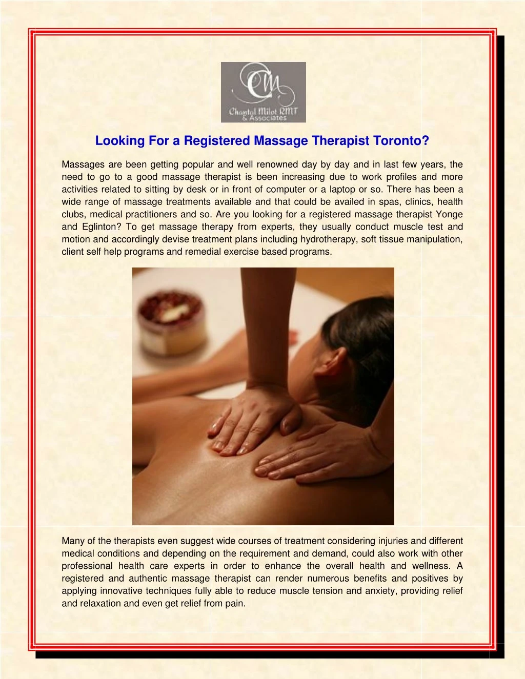 looking for a registered massage therapist toronto