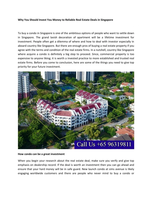 Why You Should Invest You Money to Reliable Real Estate Deals in Singapore