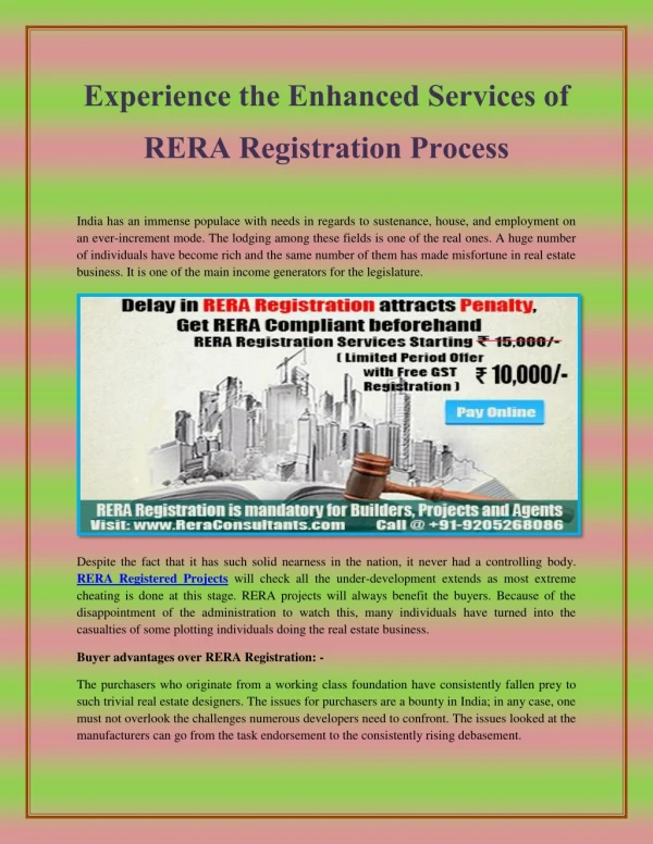 Experience the Enhanced Services of RERA Registration Process