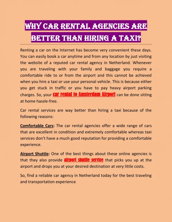 WHY CAR RENTAL AGENCIES ARE BETTER THAN HIRING A TAXI?