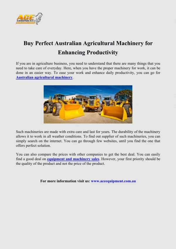Buy Perfect Australian Agricultural Machinery for Enhancing Productivity