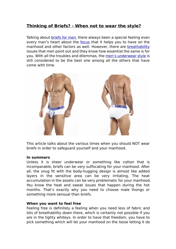 Thinking of Briefs? - When not to wear the style?