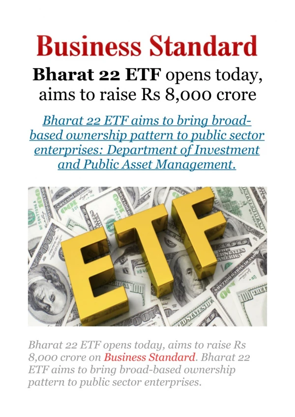 Bharat 22 ETF opens today, aims to raise Rs 8,000 crore