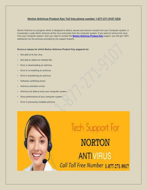 Norton Antivirus Product Key Toll free phone number 1-877-271-9107 USA