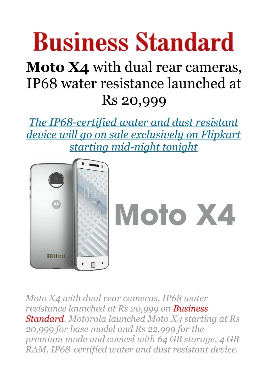 moto x4 with dual rear cameras ip68 water