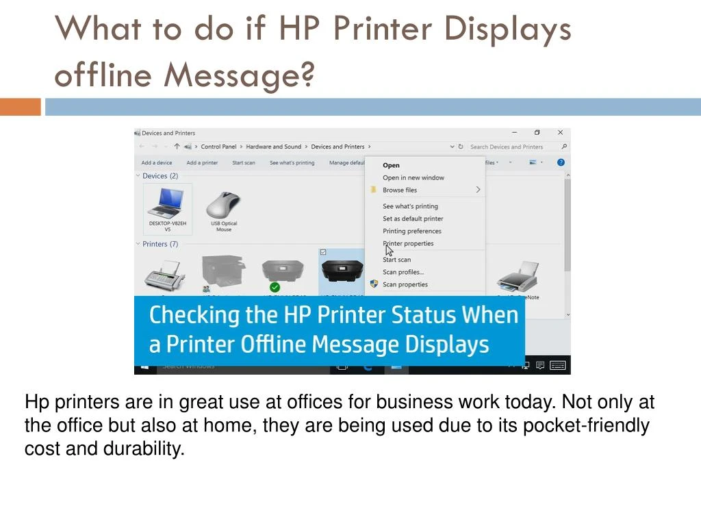 what to do if hp printer displays offline message
